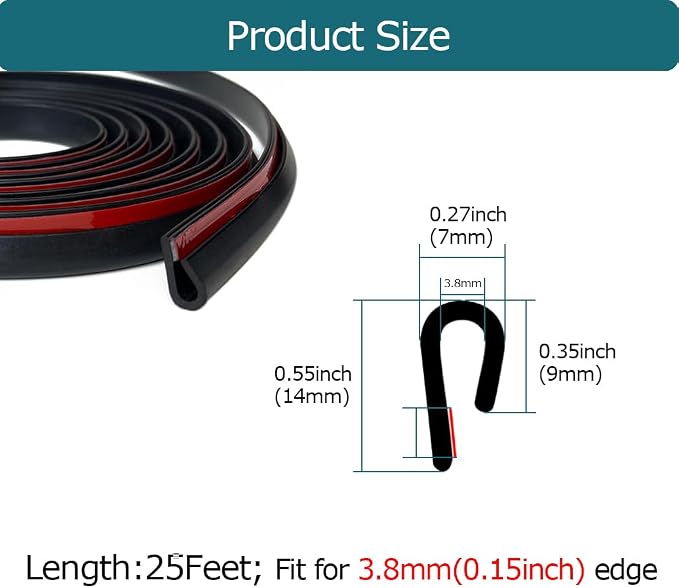 Rubber Edge Trim Black, U Channel Rubber Seal Strip - Image 2