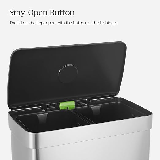 SONGMICS Kitchen Trash Can, 16 Gallon Dual Compartment Garbage Can, 60L Pedal - Image 8