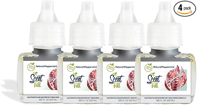 Scent Fill 100% Natural Peppermint Plug in Air Freshener, 4 Scented Oil Refills by ScentFill