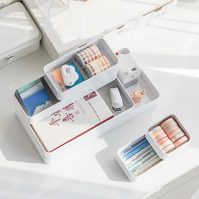 RAUVOLFIA Plastic Stackable Office Desk Drawer Organizers, Small Makeup Vanity - Image 6