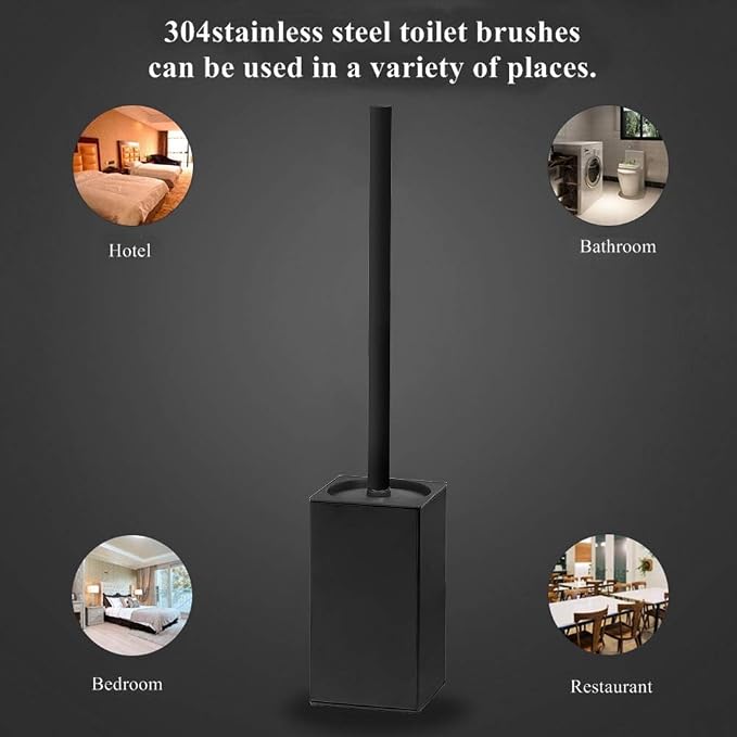 Toilet Brush Holder Stainless Steel 304 Standing Black Square Toilet Brush - Image 3