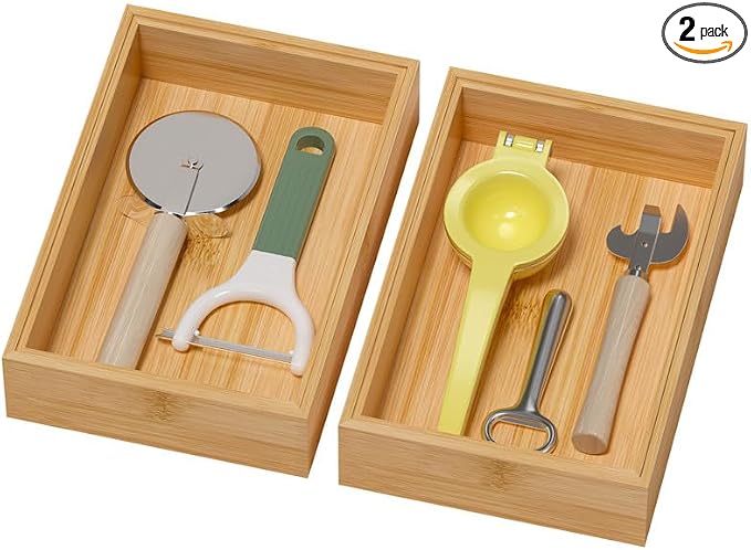 Bamboo Drawer Organizer, Cutlery Silverware Organizer by Lixple