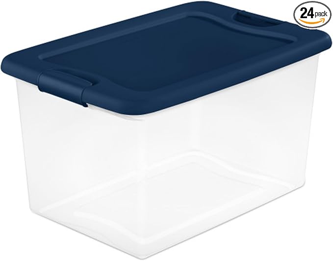 Sterilite 24-Pack Color Program, Large Clear Plastic Storage Bins by Sterilite