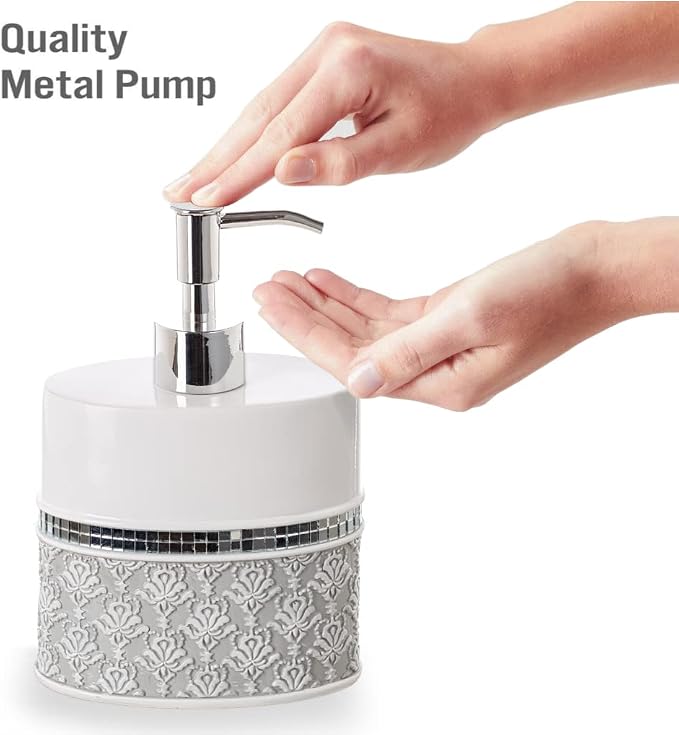 Creative Scents Mirror Damask Grey and White Soap Dispenser, Decorative Hand - Image 4
