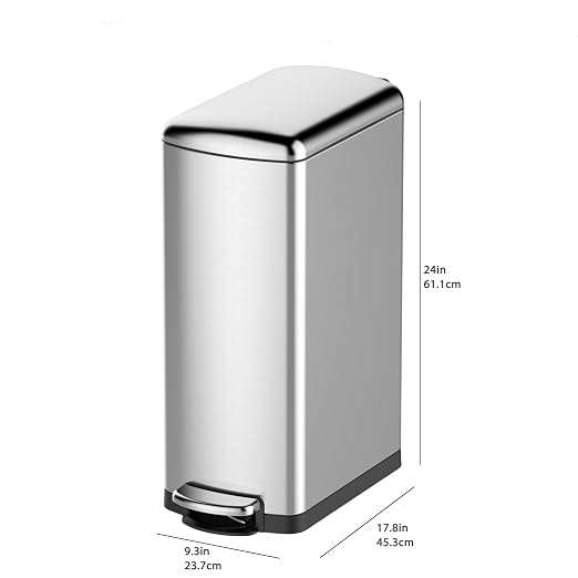 30 L Kitchen Step Trash Can, 8 Gallon Narrow Stainless Steel Waste Bin - Image 4