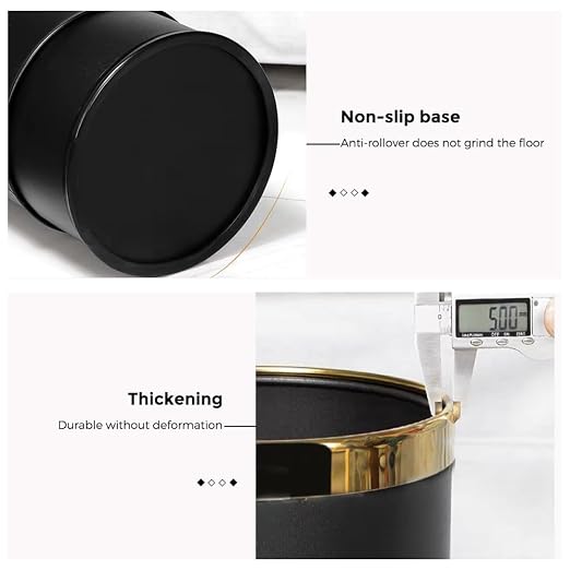 14L/3.7GAL Black and Gold Open Top Trash Can - Image 4