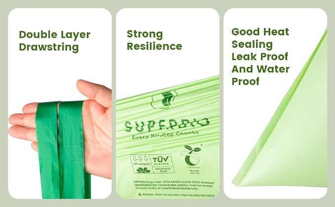 SUPERBIO 4 Gallon Compostable Drawstring Food Scrap Bags, 15.1 Liter, 0.9 Mil - Image 8