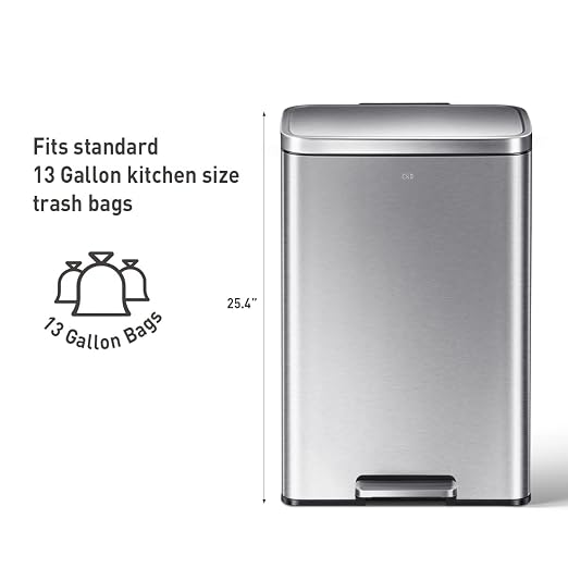EKO Madison Brushed Stainless 50 Liter/13.2 Gallon Step Trash Can - Image 5
