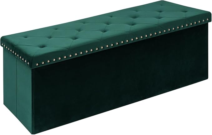Velvet Storage Ottoman Bench, 43.3" Folding Ottoman by Unknown