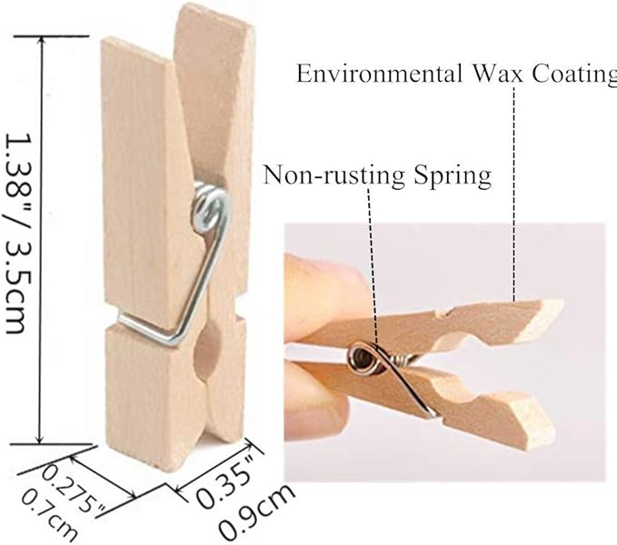 DurReus 50PCS 1.4inch Small Natural Wooden Clothespins - Image 3