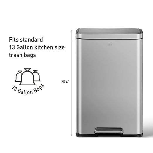 EKO Madison Matte Stainless 50 Liter/13.2 Gallon Step Trash Can w/Inner Liner - Image 5