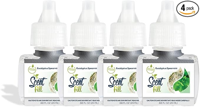 Scent Fill Eucalyptus Spearmint Plug in Air Freshener, 4 Scented Oil Refills by ScentFill