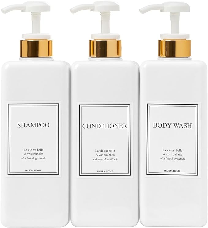 Modern Gold Design Large 27 oz Shampoo and Conditioner Dispensers by HARRA+HOME