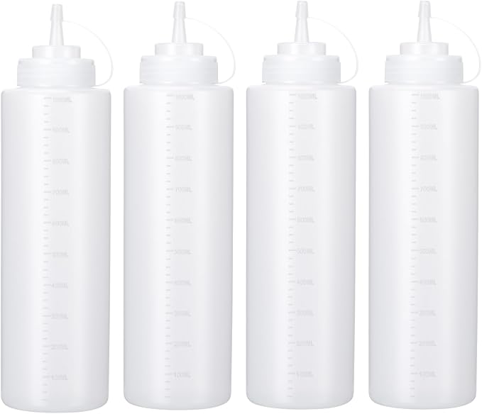 Condiment Squeeze Bottles Ketchup Dispenser, 4 Pack 32oz Squeeze Bottles by Katfort
