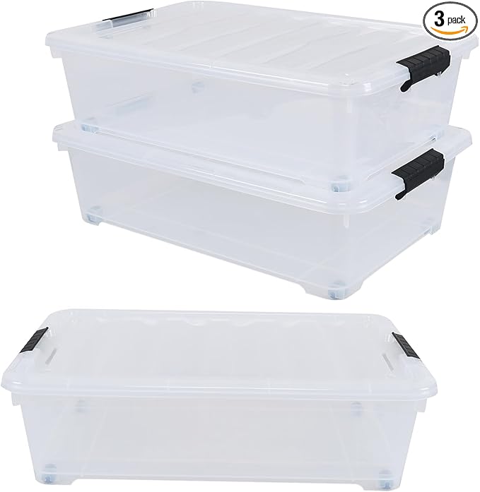 25 Quart Plastic Under Bed Storage Boxes, Wheeled UnderBed Storage Container by Yesdate