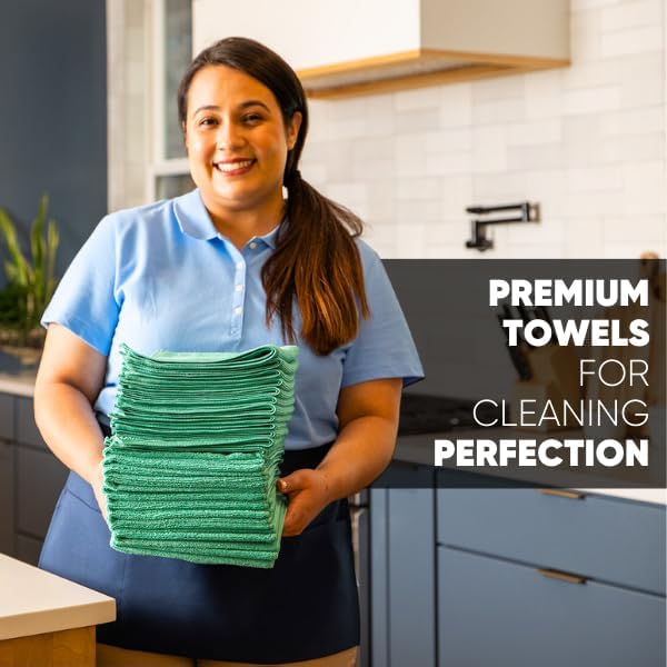 12" x 12" MW Pro Multi-Surface Microfiber Cleaning Cloths | Green - Image 4