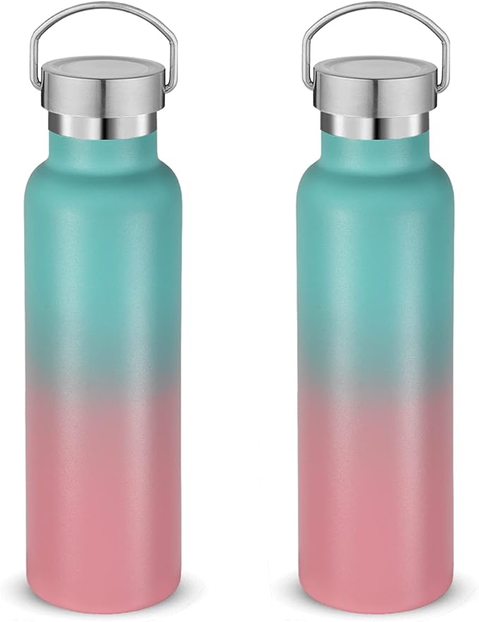 Neihepal 20 oz Insulated Water Bottles Bulk 2 Pack, Stainless Steel Double Wall by Neihepal