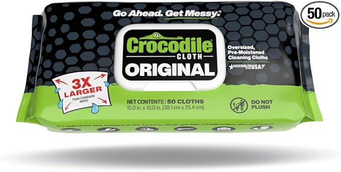 Crocodile Cloth Original Cleaning Wipes – 50 Hand & Tool Industrial Cleaning by CrocodileCloth