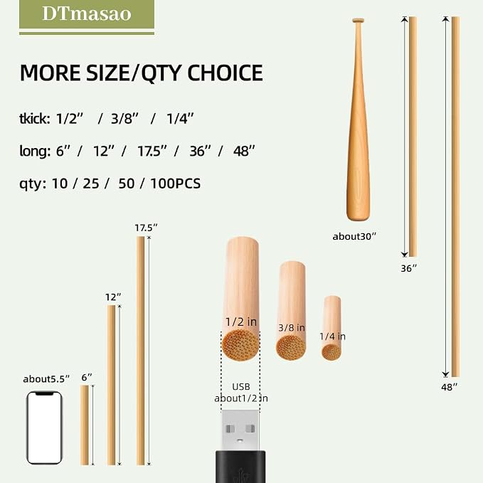 1/2 x 36 Inch 25 PCS Dowel Rods Wood Sticks Wooden Dowel Rods - Image 6