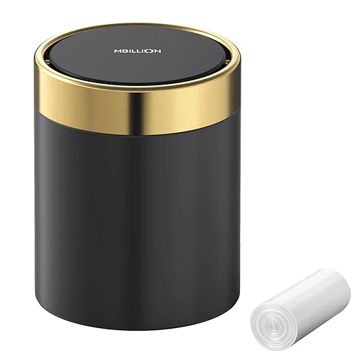 Mini Trash Can with Lid, Desktop Small Trash Can Recycling Bin Cute Metal by Mbillion
