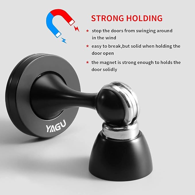 YAGU Door Stopper 4 Pack Magnetic Door Stops, Zinc Alloy Matte Black Door Catch - Image 3