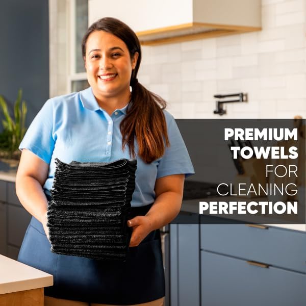 12" x 12" Pro Multi-Surface Microfiber Cleaning Cloths | Black - Image 4