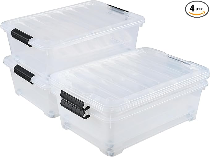 4 Packs 20 Quart Plastic Under Bed Storage Container by Knifefish