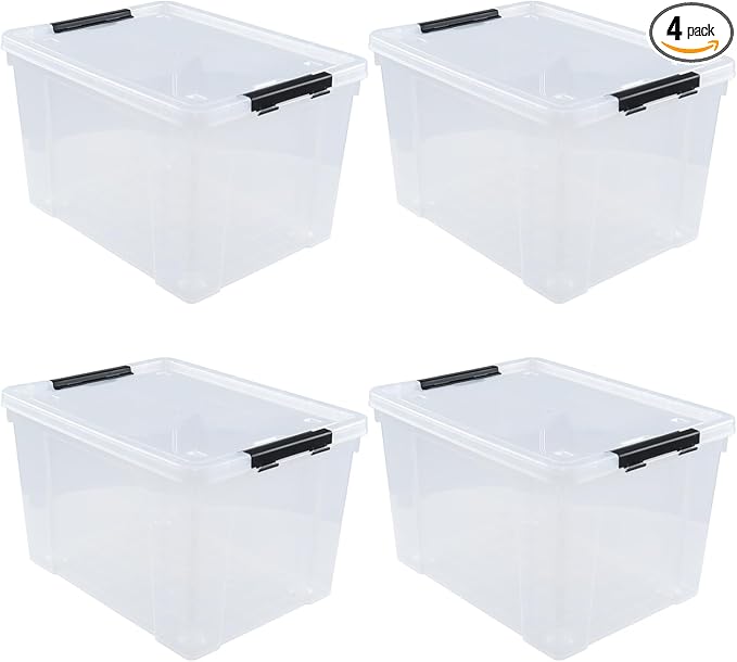 4-Pack 50 L Clear Plastic Storage Bin, Large Clear Latch Box by Lesbin