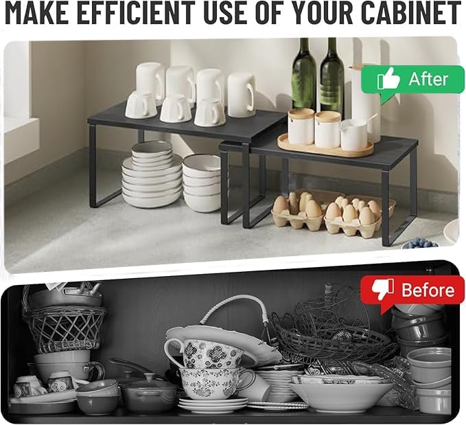 Cabinet Organizer Shelf, Kitchen Counter Storage, 2-Piece Set, Stackable Spice - Image 6
