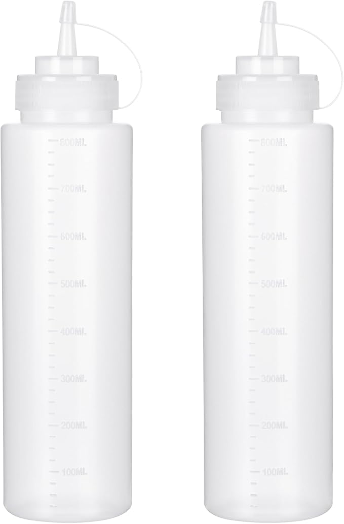 Squeeze Bottles for Sauces 2 Pack, 27 Ounce 800ml Plastic Dressing Squirt by Katfort
