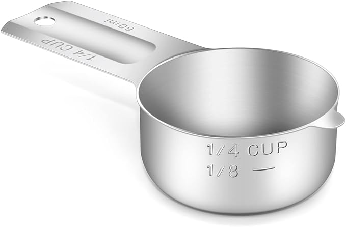1PCS 1/4Cup Single Measuring Cup, Stainless Steel Measure Scoop, Metric and US by BERYLER