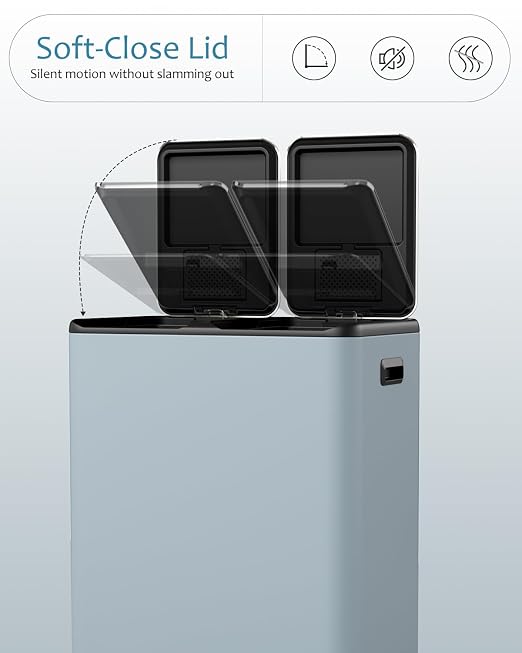 16 Gal Dual Trash Can, Stainless Steel Kitchen Garbage Bin, Recycle Dustbin - Image 4