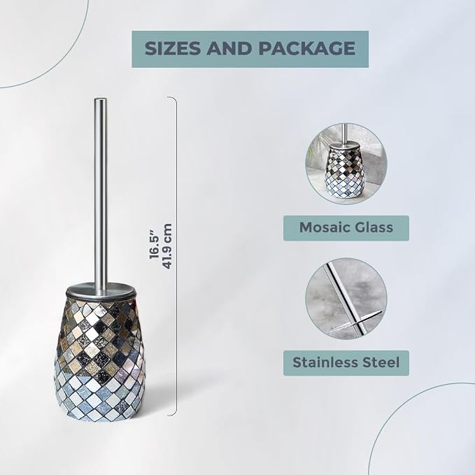 Escenzy Modern Toilet Brush and Holder Set Mosaic Glass | Non-Rustic Stainless - Image 5