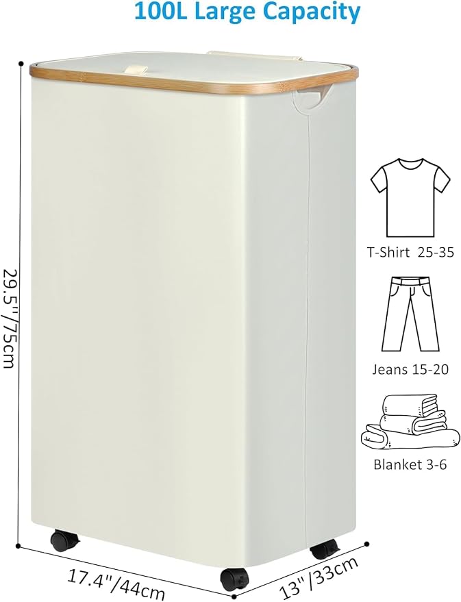 efluky Laundry Basket with Wheels, Tall Rolling Laundry Hamper with Lid and - Image 2