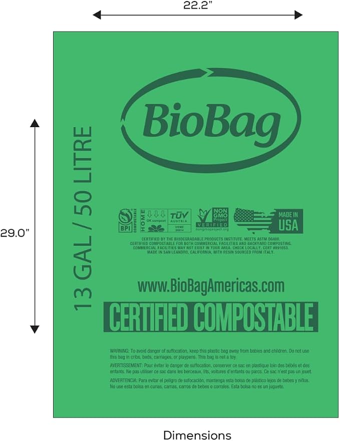13 Gallon Tall Kitchen Compostable Trash Bags by BioBag, BPI Certified - Image 6