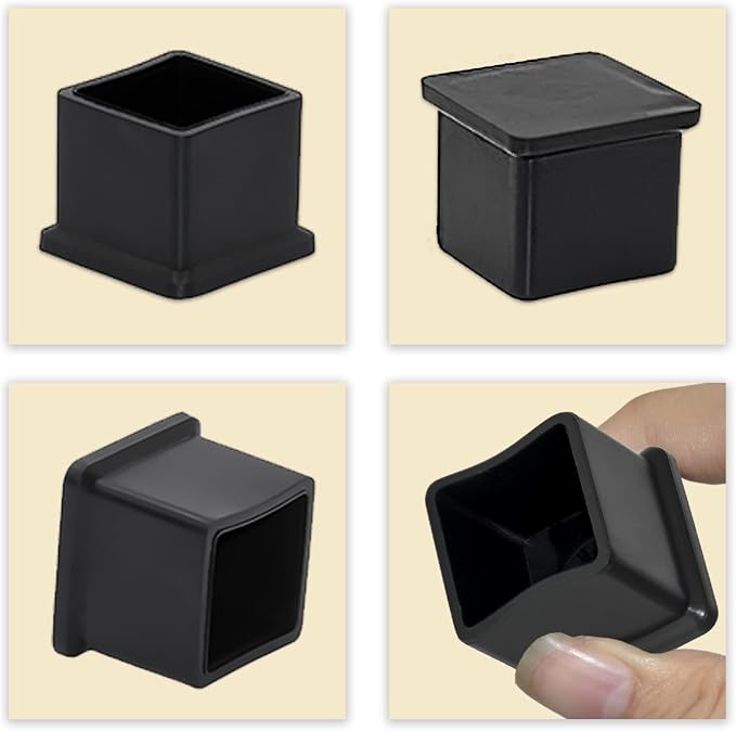 Flyshop 1-3/16" x 1-3/16", 30 mm x 30 mm Flexible PVC Chair Leg Caps Black - Image 5