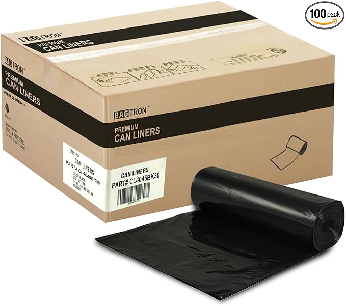 45 Gallon Trash Bags, 30 Micron Heavy Duty Pure LDPE Garbage Can Liners by Bagtron
