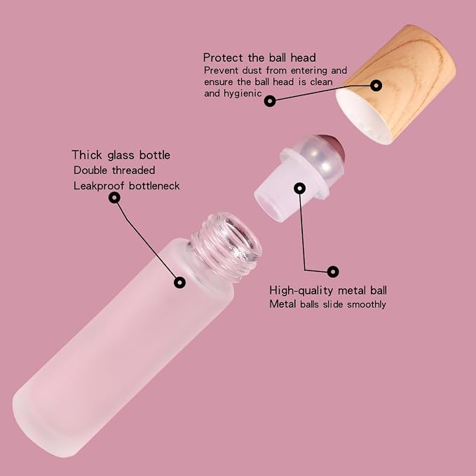 12 Pack Essential Oil Roller Bottles, 10ml Empty Frosted Glass Roller Bottles - Image 2