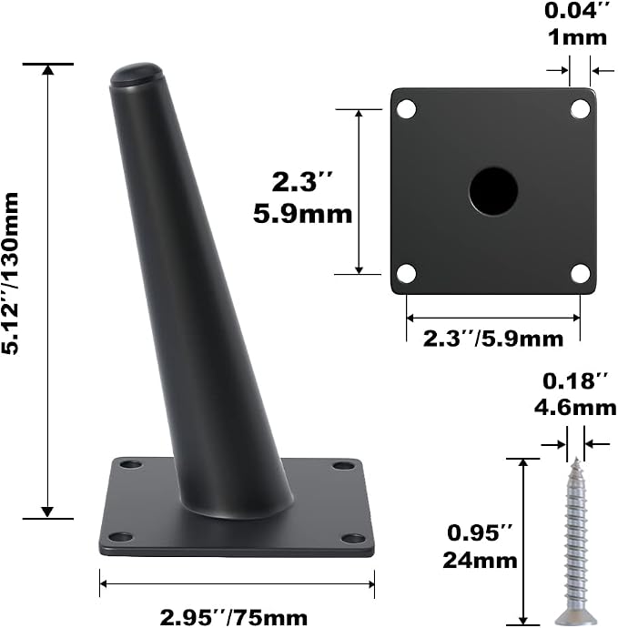 4PCS 5 Inch Matte Black Tapered Angled Legs - Image 3