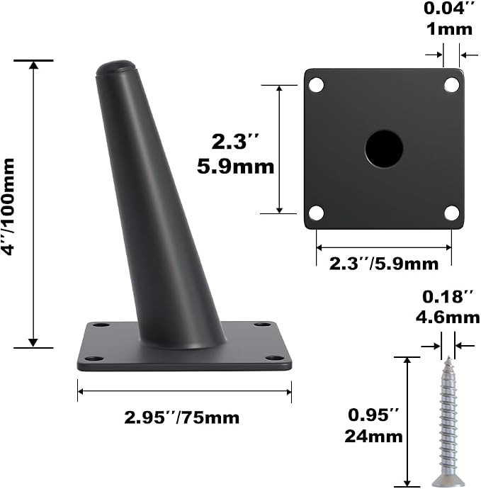 4PCS 4 Inch Matte Black Tapered Angled Legs - Image 3