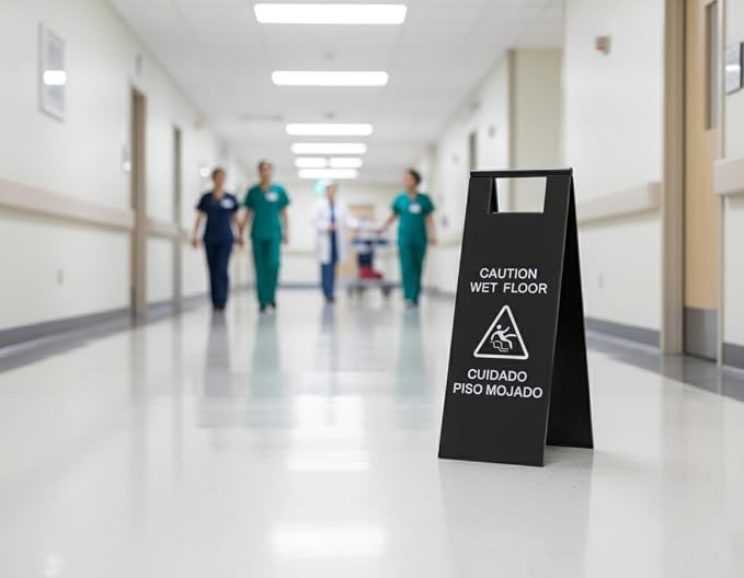 2 Pcs Wet Floor Sign, 24 Inch Black Stainless Steel Caution Wet Floor Sign - Image 4
