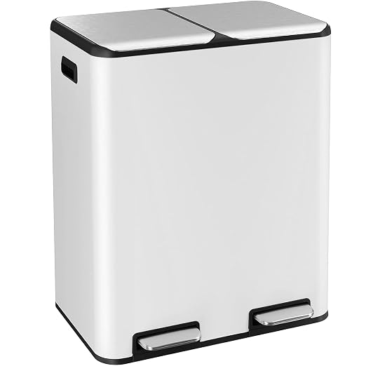 16 Gal Dual Trash Can, Stainless Steel Kitchen Garbage Bin, Recycle Dustbin by ComfyCorner