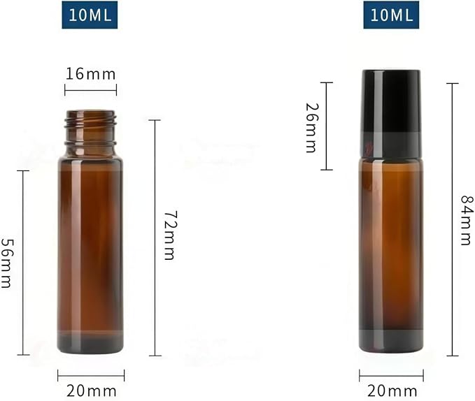 4 Pack 10ml Oil Essential Stainless Roller Bottles, Refillable Amber Glass - Image 3