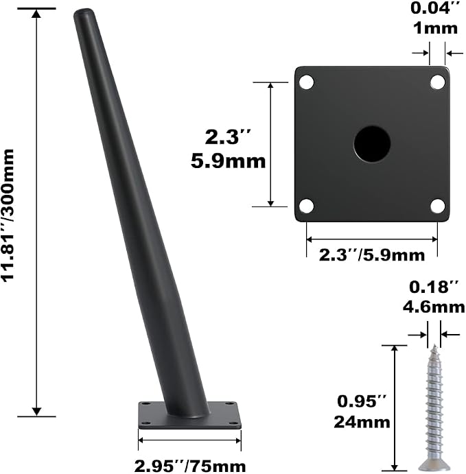 8PCS 12 Inch Matte Black Tapered Angled Legs - Image 3