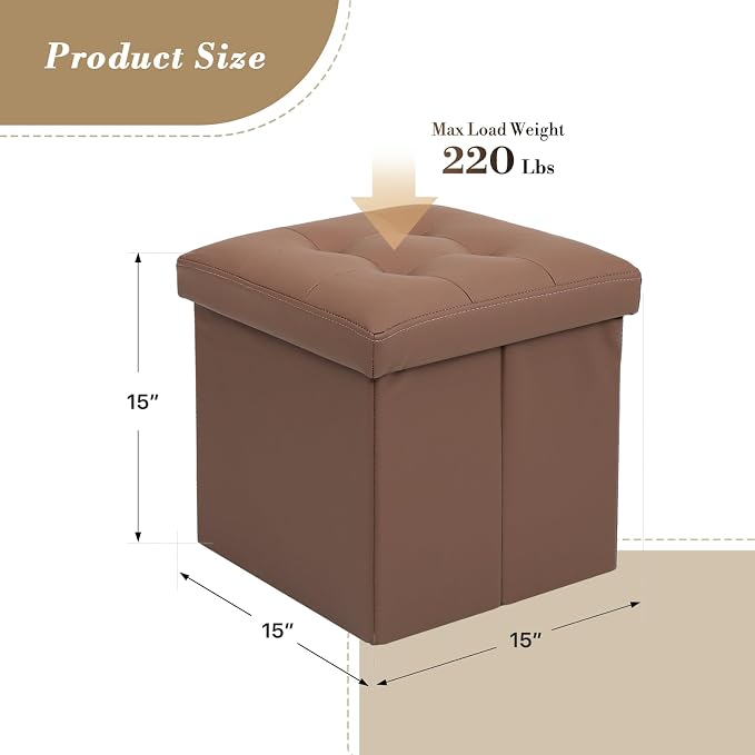 Athena Collection 15" Storage Ottoman Bench Folding Bench - Image 3