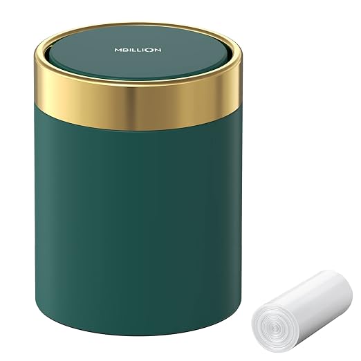 Mini Trash Can with Lid, Desktop Small Trash Can Recycling Bin Cute Metal by Mbillion