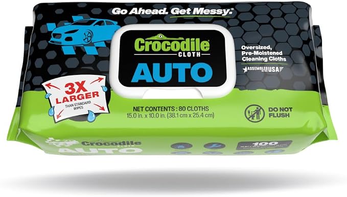 Crocodile Cloth Auto Cleaning Wipes – 100 XL Disposable Wipes by CrocodileCloth