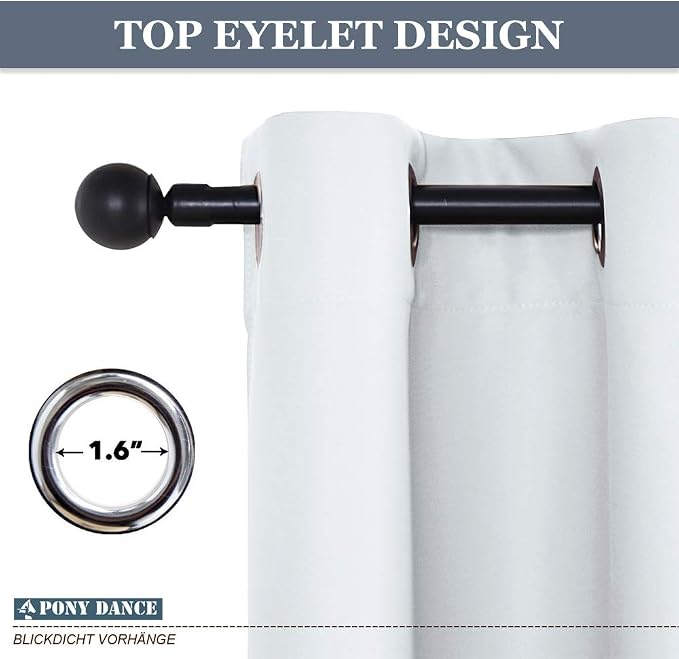 PONY DANCE Greyish White Room Darkening Kitchen Curtains 2 Panels Set, Thermal - Image 2