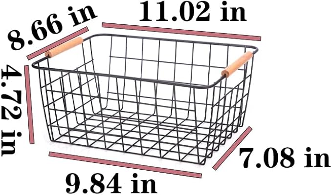 LeleCAT Wire Baskets with Wooden Handles Wire Storage Organizer Bin Baskets - Image 3