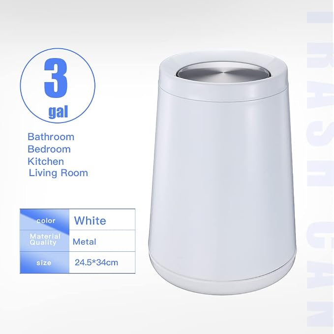 Household Swing White Bathroom Trash Can，Brushed Stainless Steel，10 L/3 - Image 6